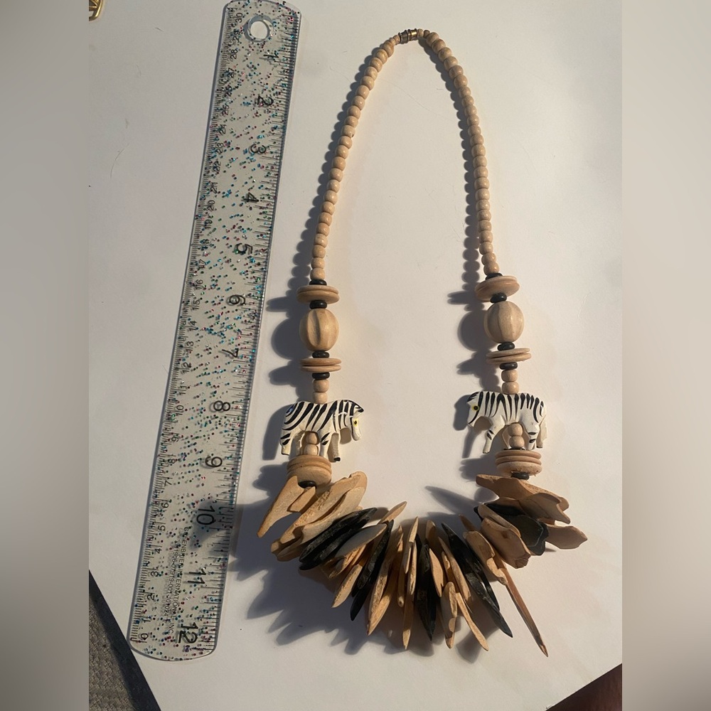 Fierce & Fabulous Tribal Wooden Zebra Necklace – Ferocious Maximalist Vibes - Picture 5 of 7